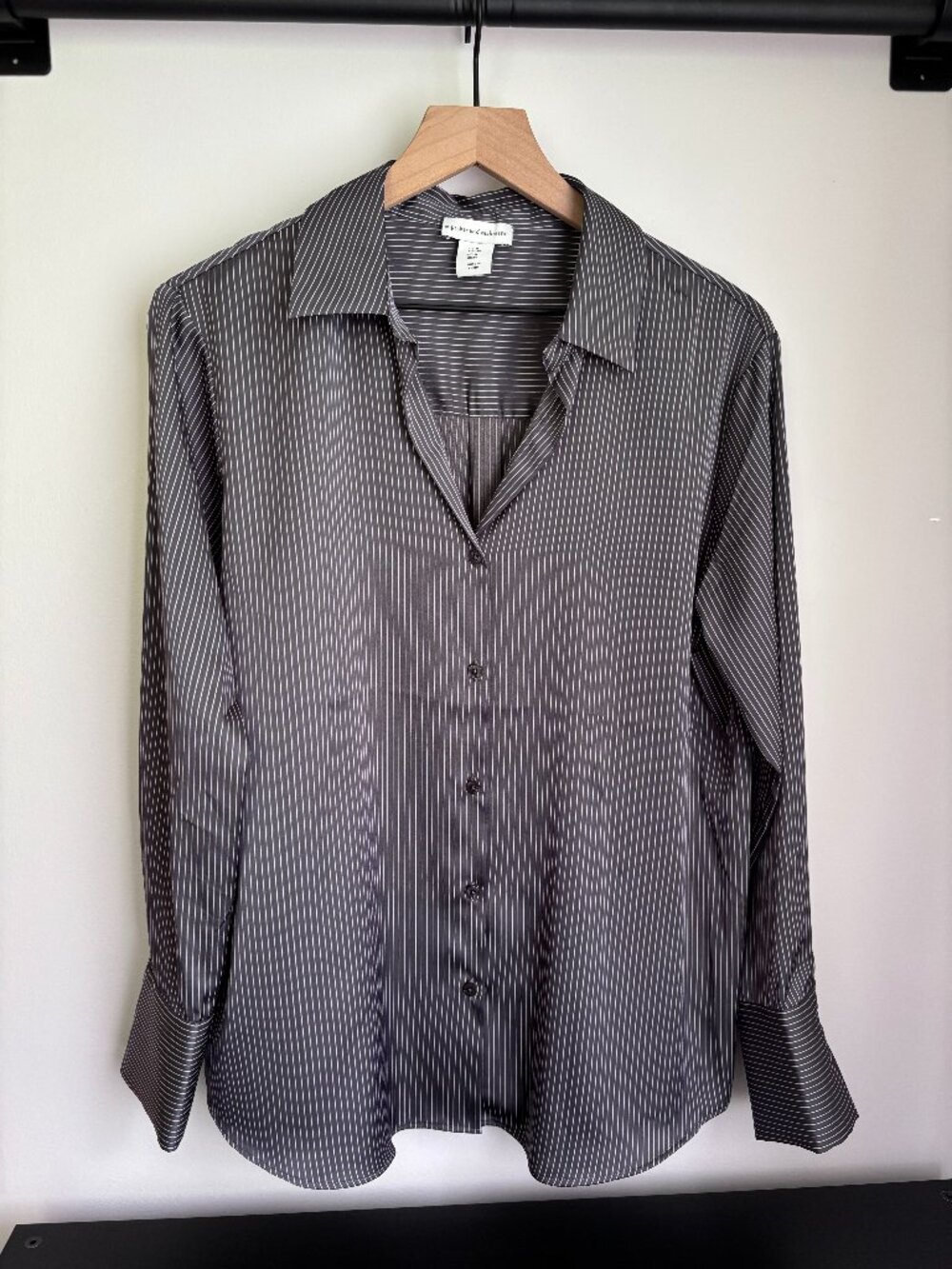 CUPCAKES AND CASHMERE Striped Satin Button-Down Shirt
